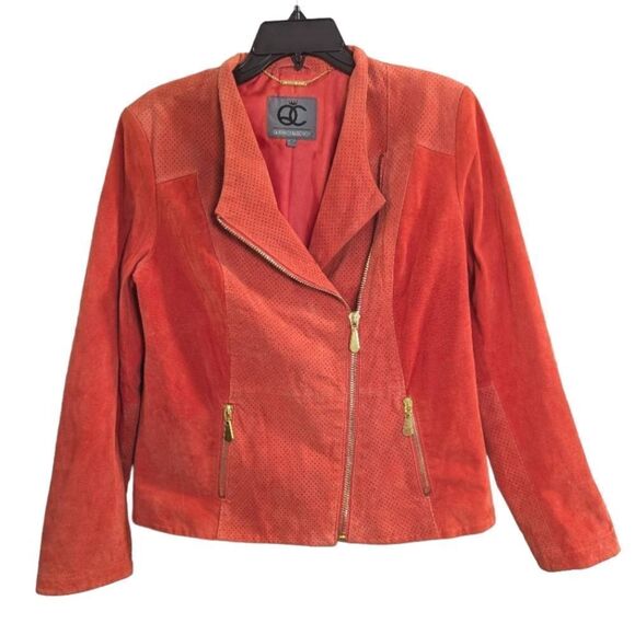 Queen collection apricot orange suede leather moto zip jacket women's M - Picture 1 of 8